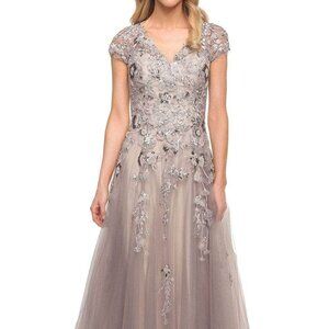 NWT La Femme 30239SC Tulle Mother of the Bride Dress Silver Pink size 12